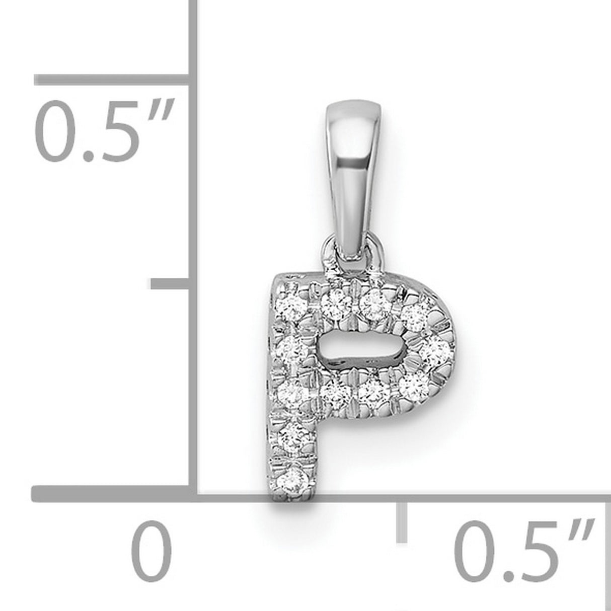 14k White Gold Initial P Pendant with Pavé Diamonds, Dainty Letter Charm for Women