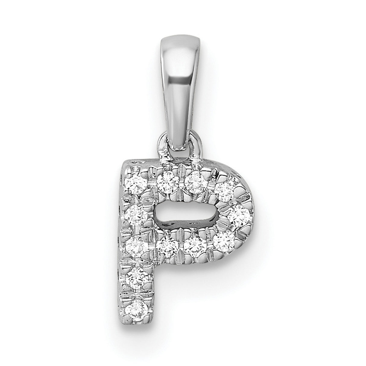 14k White Gold Initial P Pendant with Pavé Diamonds, Dainty Letter Charm for Women