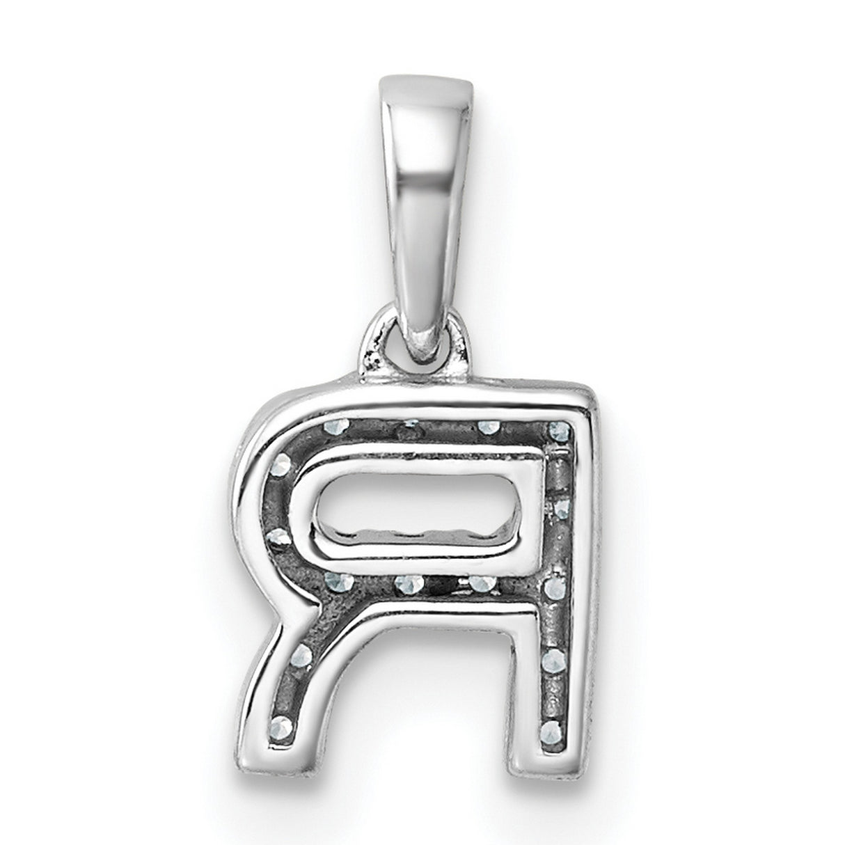 14k White Gold Diamond R Pendant, Pavé Letter Charm, Dainty Alphabet Jewelry for Women