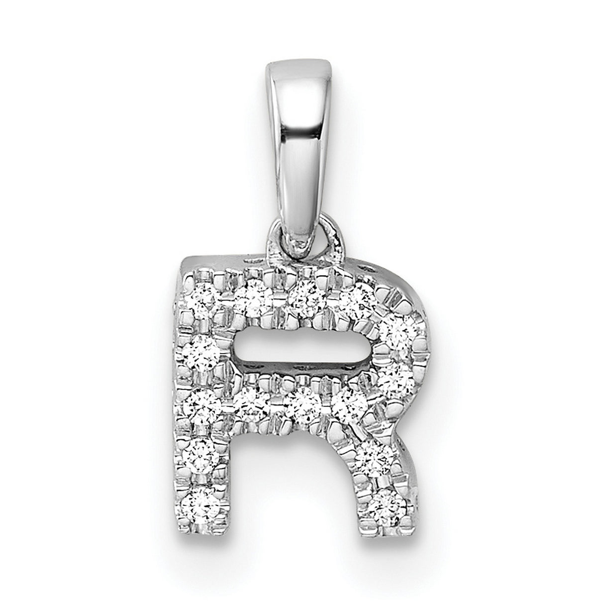 14k White Gold Diamond R Pendant, Pavé Letter Charm, Dainty Alphabet Jewelry for Women