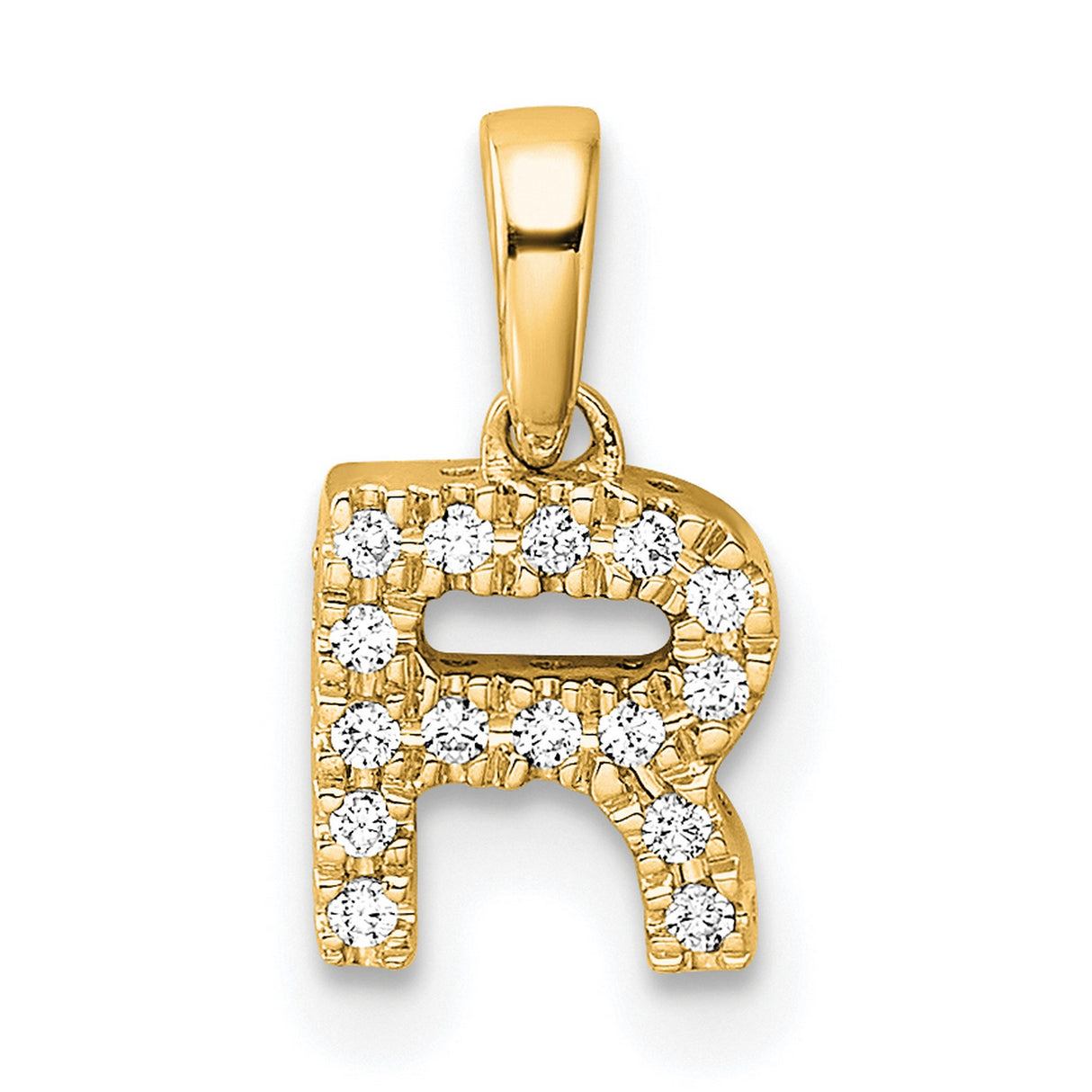 14k Yellow Gold Pendant with Cubic Zirconia, Letter R Initial Charm, Unisex Monogram Jewelry