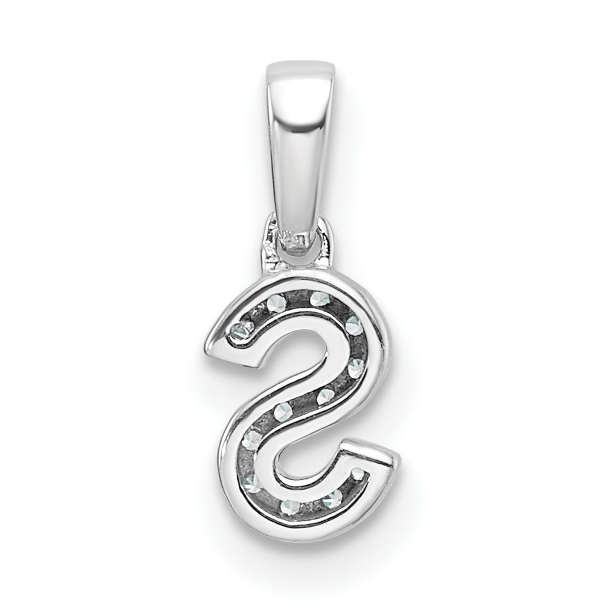 14k White Gold Letter S Pendant with Diamond Accents, Polished Initial Charm