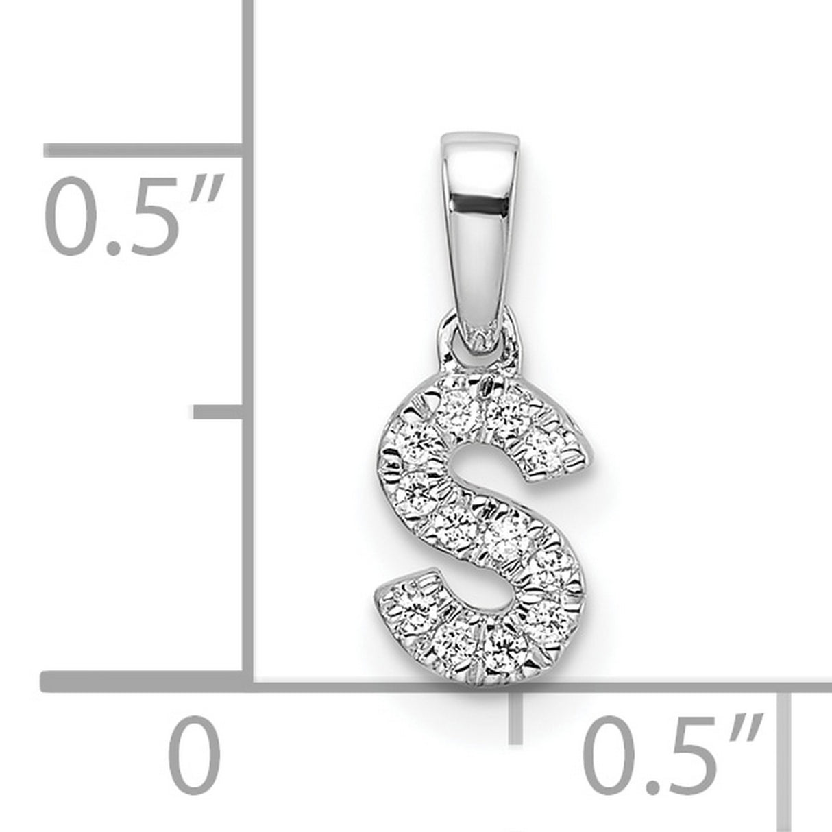 14k White Gold Letter S Pendant with Diamond Accents, Polished Initial Charm