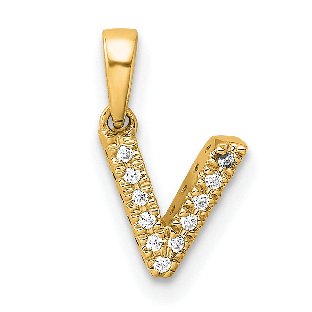 Diamond Letter V Initial with Bail Charm Pendant in Real 10k Yellow Gold