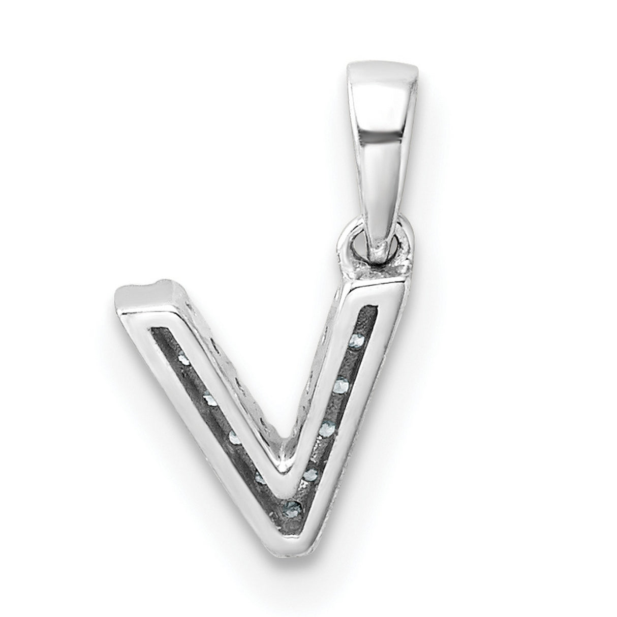 14k White Gold Letter V Pendant with Diamond Accents, Initial Charm Jewelry for Women