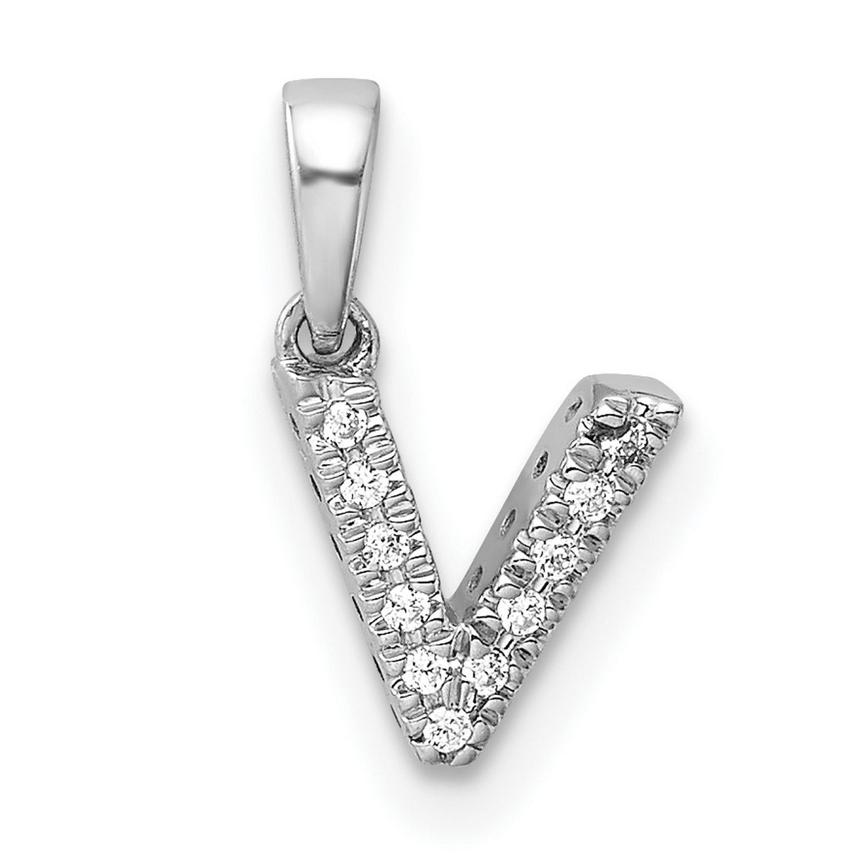 14k White Gold Letter V Pendant with Diamond Accents, Initial Charm Jewelry for Women