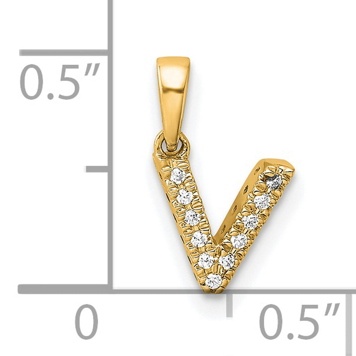 14k Yellow Gold Letter V Pendant with Round Cut Pavé Diamonds, Initial Monogram Charm