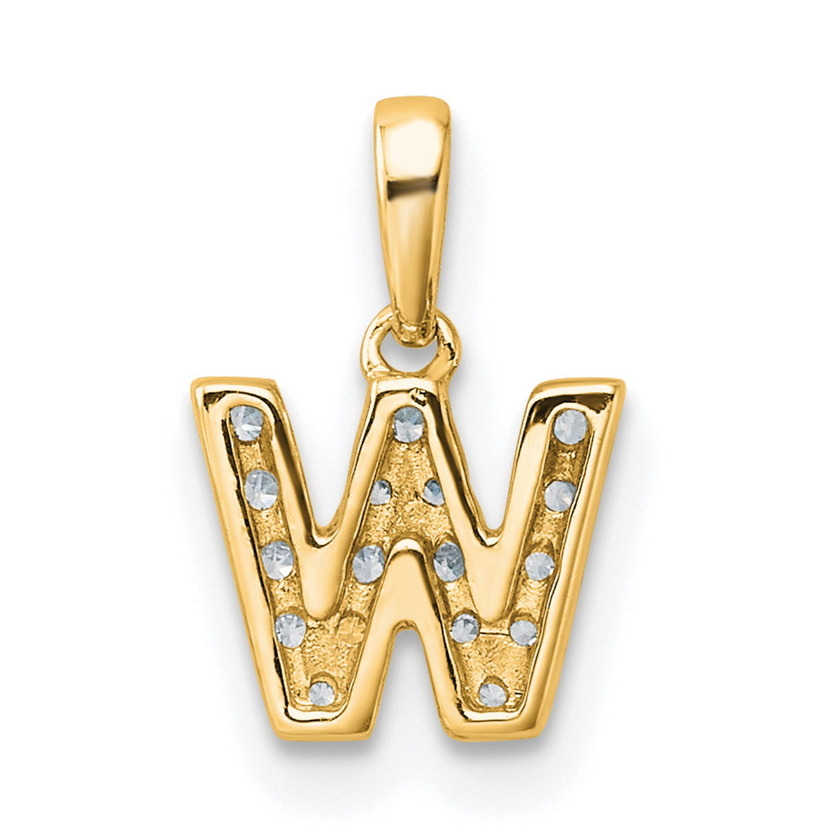 Diamond Letter W Initial with Bail Charm Pendant in Real 10k Yellow Gold