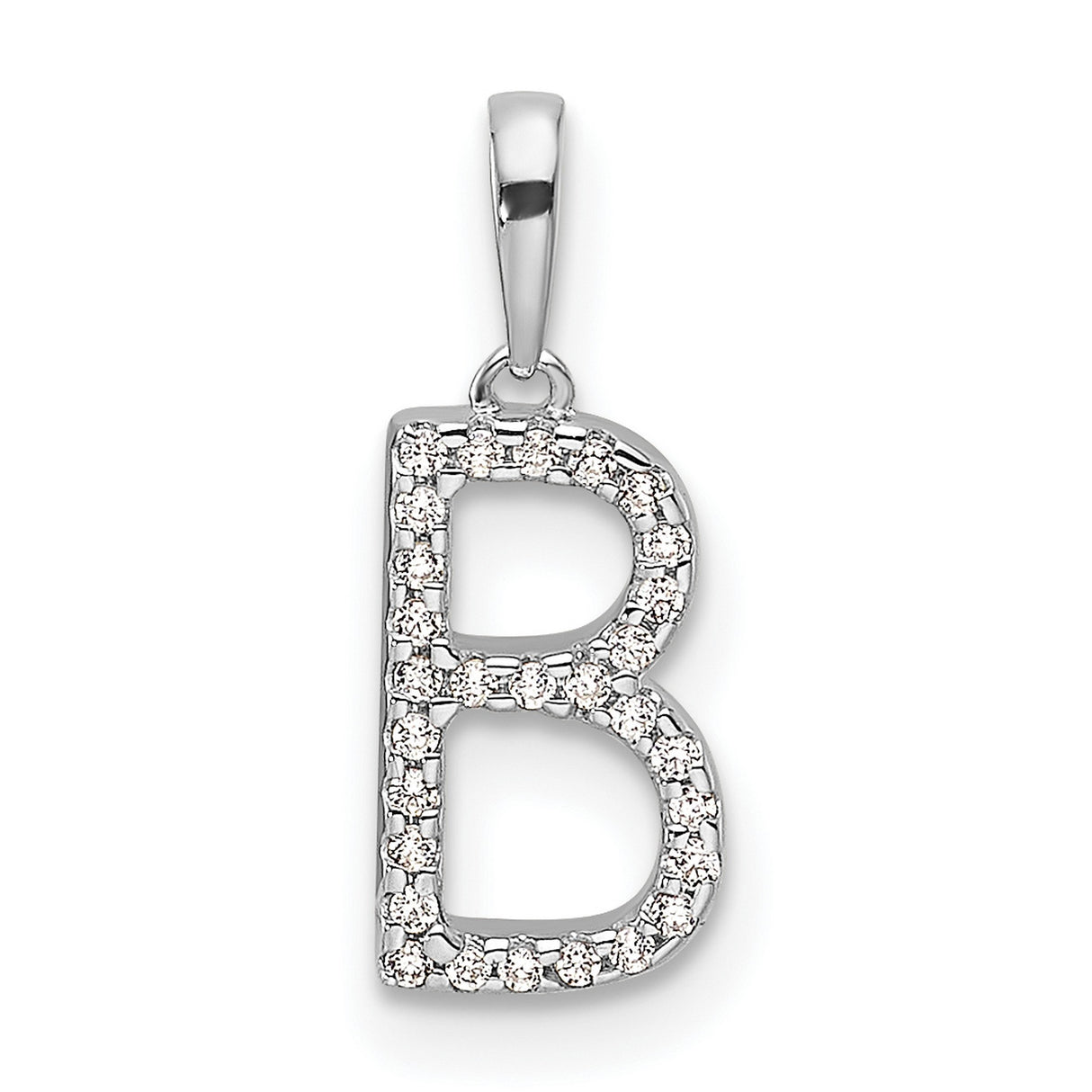 14k White Gold B Initial Pendant with Diamond Accents, Monogram Letter Charm for Women