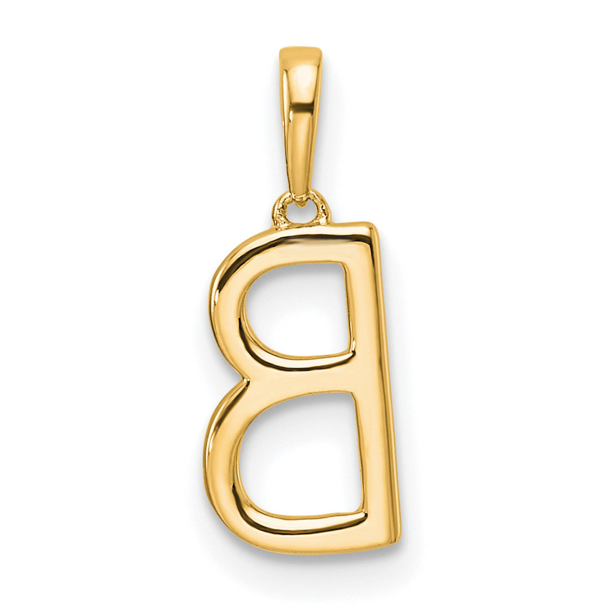 14k Yellow Gold Letter B Pendant with White Cubic Zirconia, Block Initial Charm