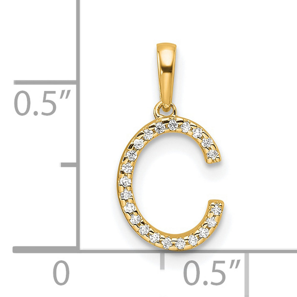 10k Yellow Gold Initial C Pendant with Polished Finish and Inset Clear Stones