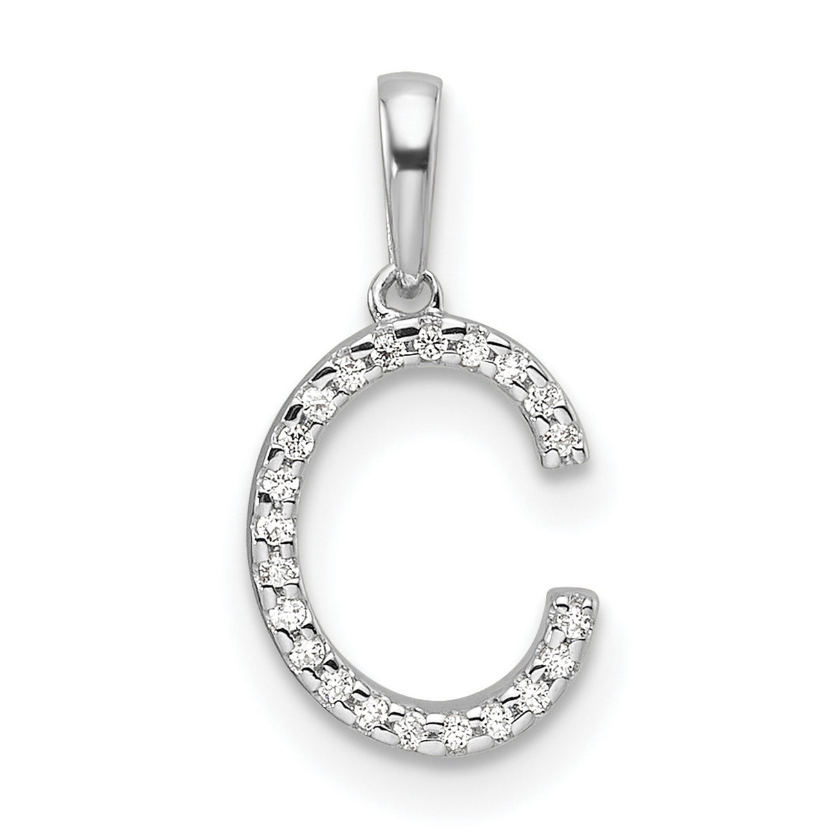 Diamond Letter C Initial Charm Pendant in Real 14k White Gold