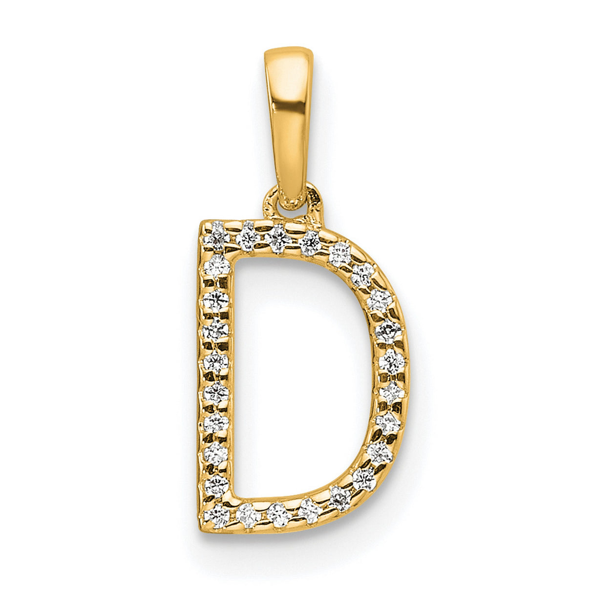 10k Yellow Gold Letter D Pendant with Clear Round Gemstone Border, Bold Initial Charm
