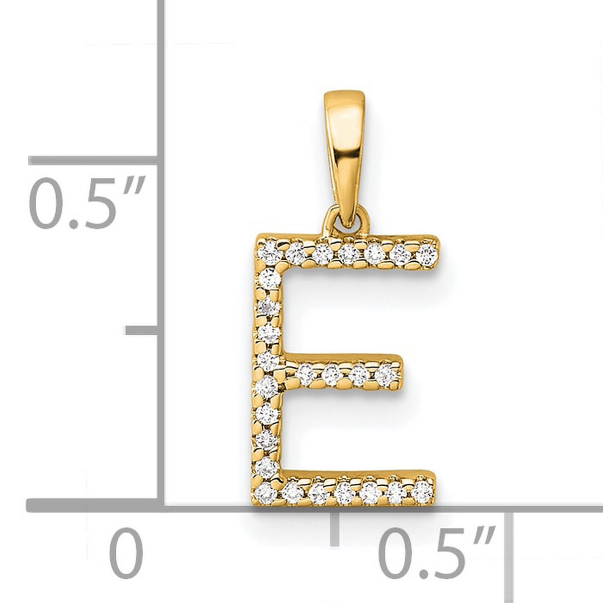 14k Yellow Gold Letter E Pendant with Round White Stones, Initial Charm for Women or Unisex Wear
