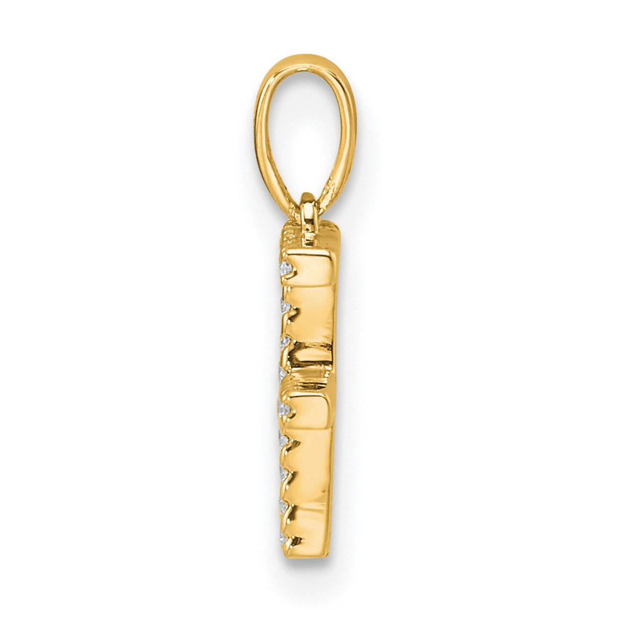 10k Yellow Gold Letter F Pendant with Round Cut White Stones, Initial Charm for Women or Unisex