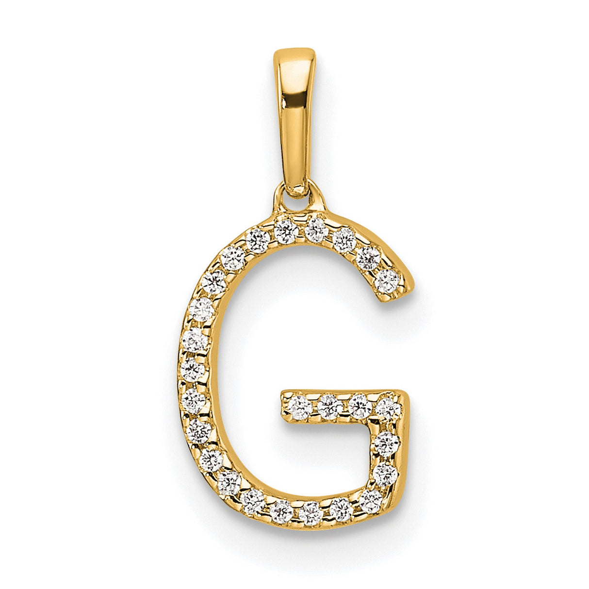 10k Yellow Gold Letter G Pendant with Cubic Zirconia, Polished Monogram Charm for Women