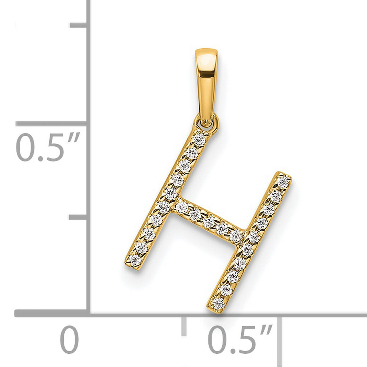 14k Yellow Gold Letter H Pendant with Diamond Accents, Block Initial Design Charm