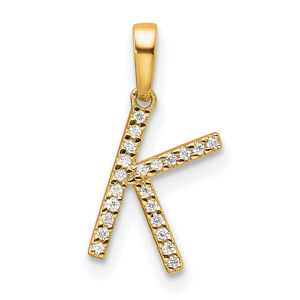 14k Yellow Gold K Initial Pendant with Small Round White Diamond Accent, Dainty Letter Charm for Women