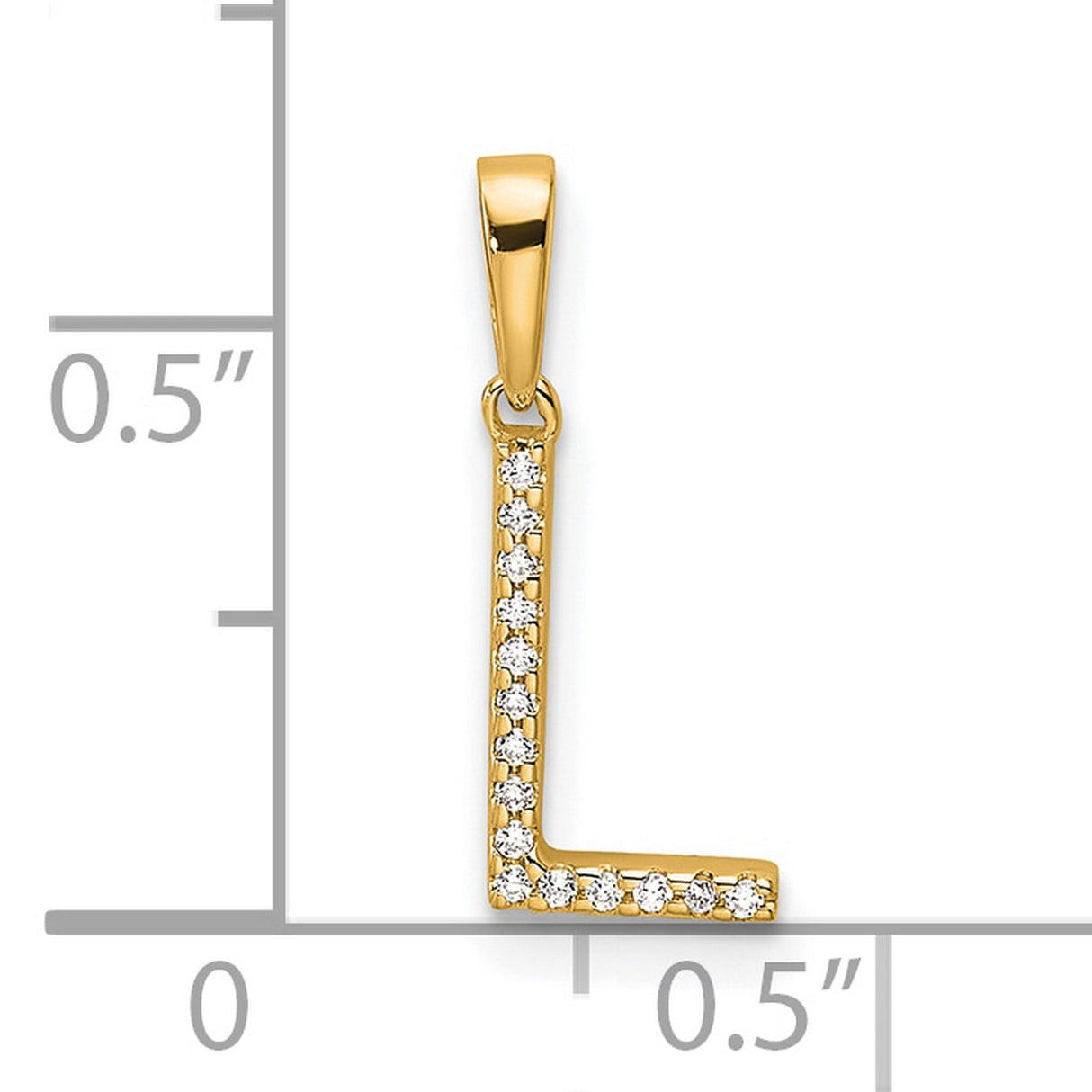 10k Yellow Gold Letter L Pendant with Round White Gemstones, Block Design Charm