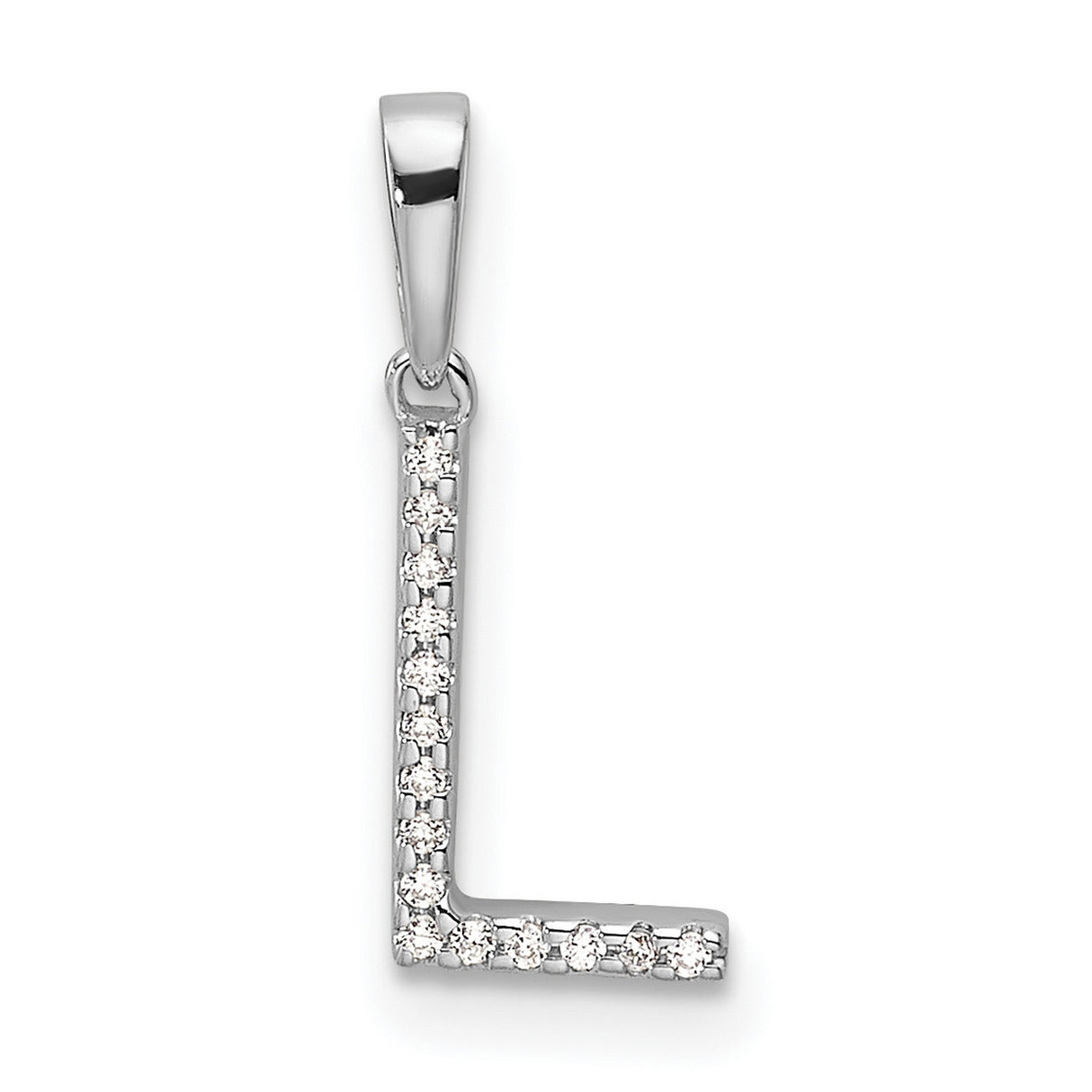 14k White Gold Letter L Pendant with Diamond Accents, Pavé Initial Charm for Women