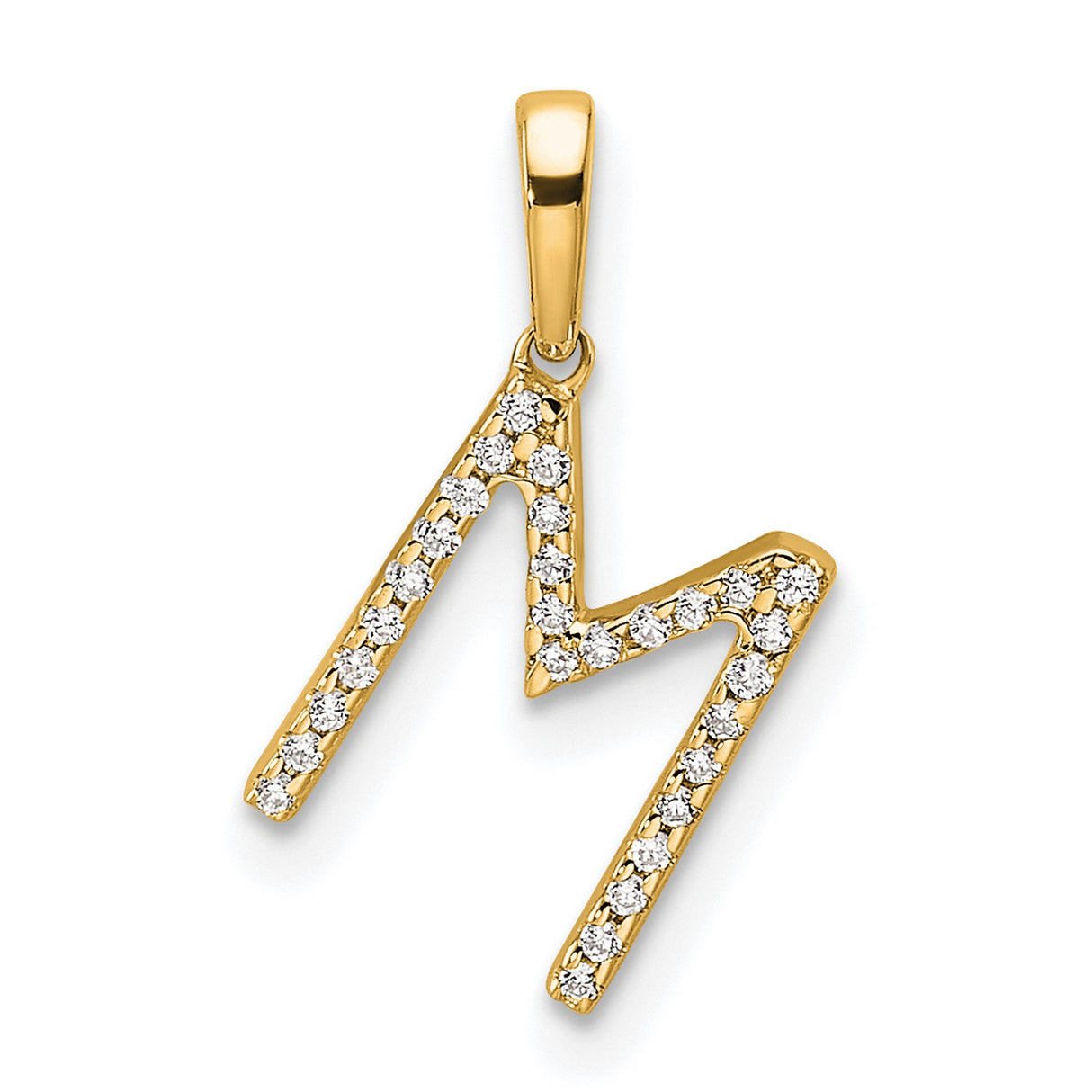 10k Yellow Gold Initial Pendant with Cubic Zirconia, Letter M Alphabet Charm for Women