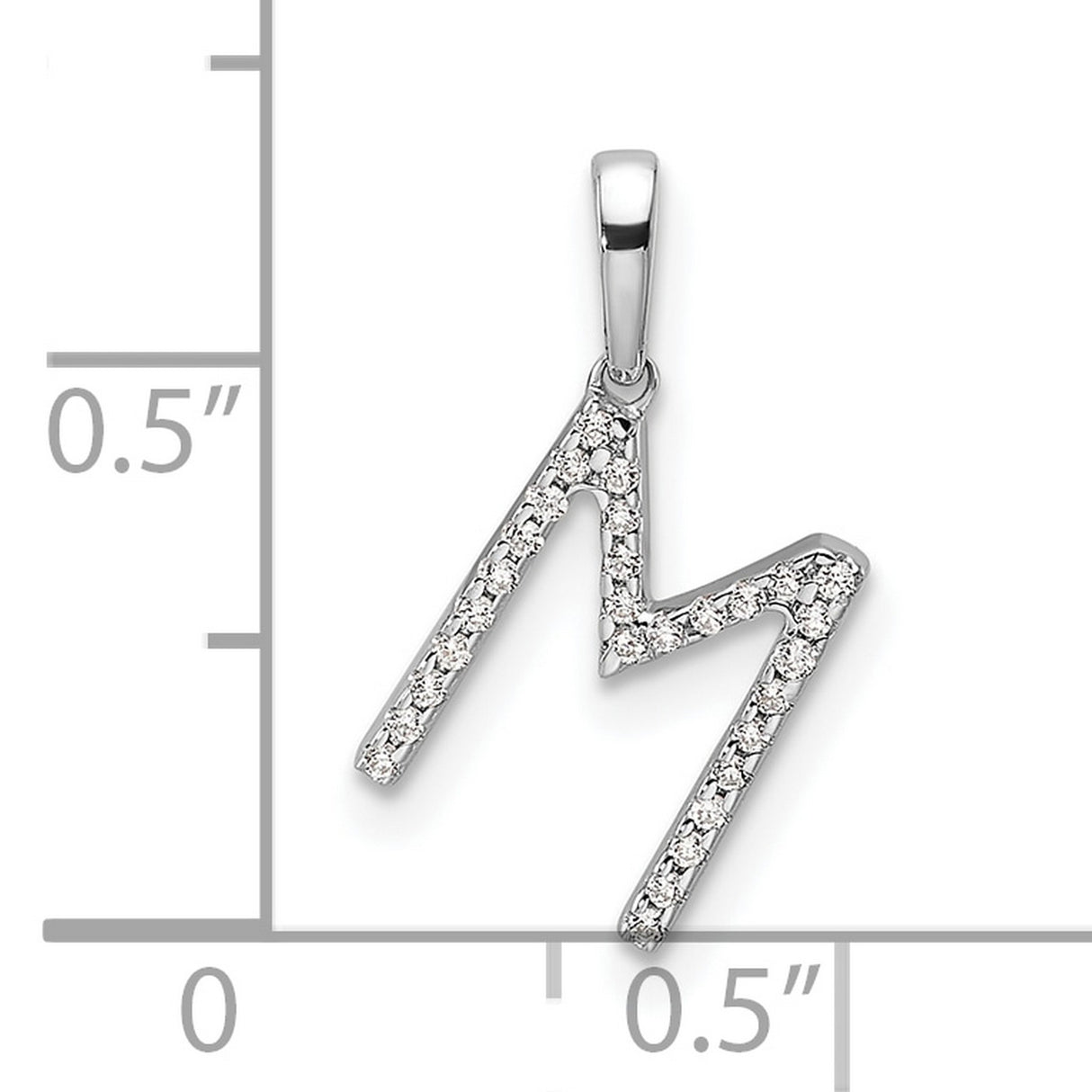 14k White Gold Letter M Pendant with Pavé Diamonds, Dainty Initial Charm for Women
