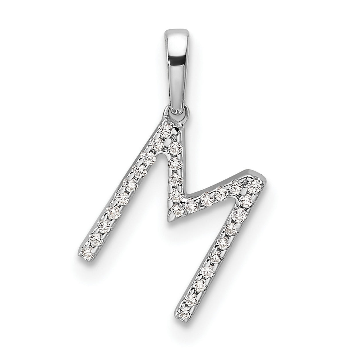 14k White Gold Letter M Pendant with Pavé Diamonds, Dainty Initial Charm for Women
