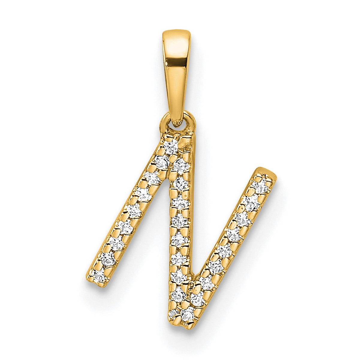 10k Yellow Gold Initial N Pendant with Diamond Accent, Dainty Letter Charm for Women