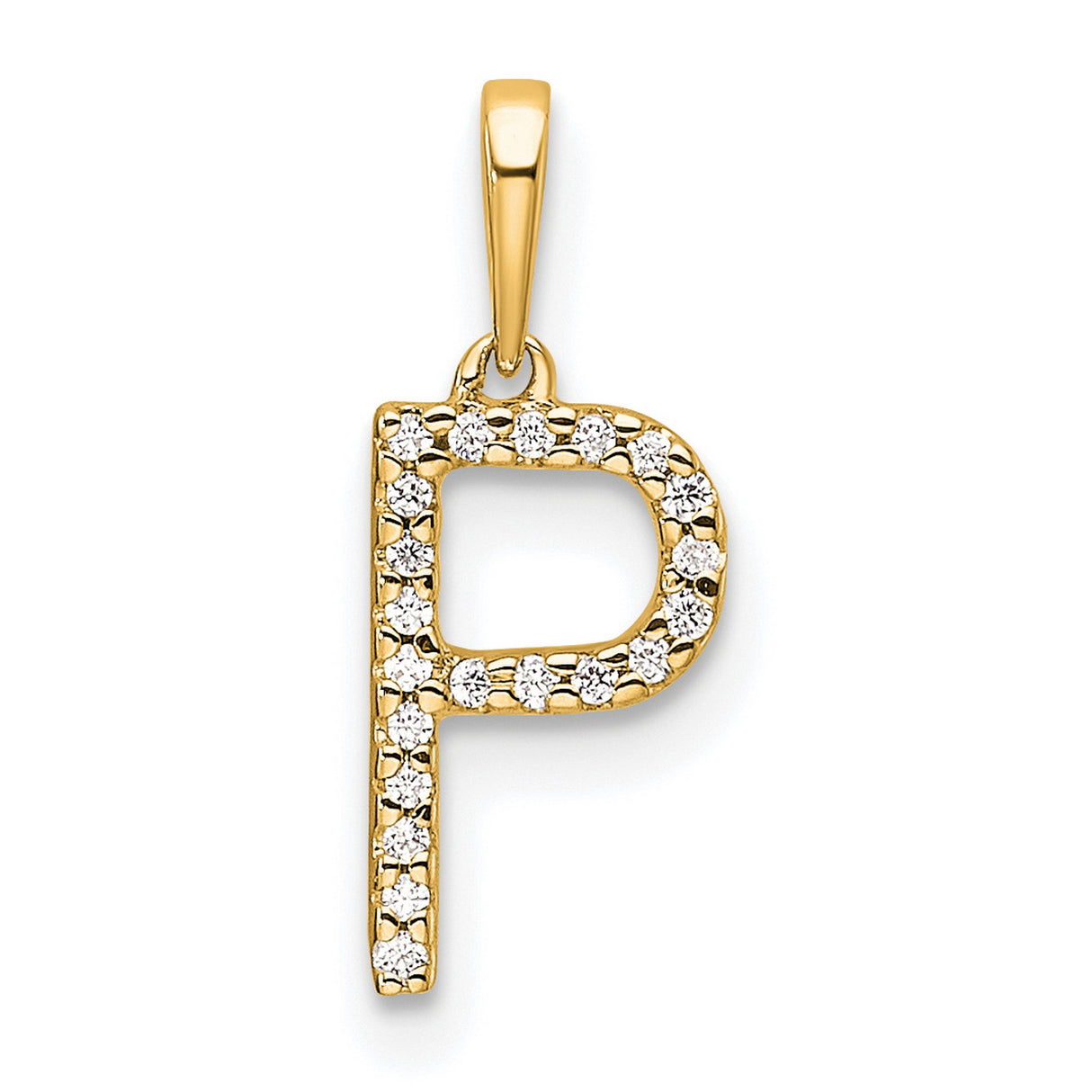 Diamond Letter P Initial Charm Pendant in Real 10k Yellow Gold