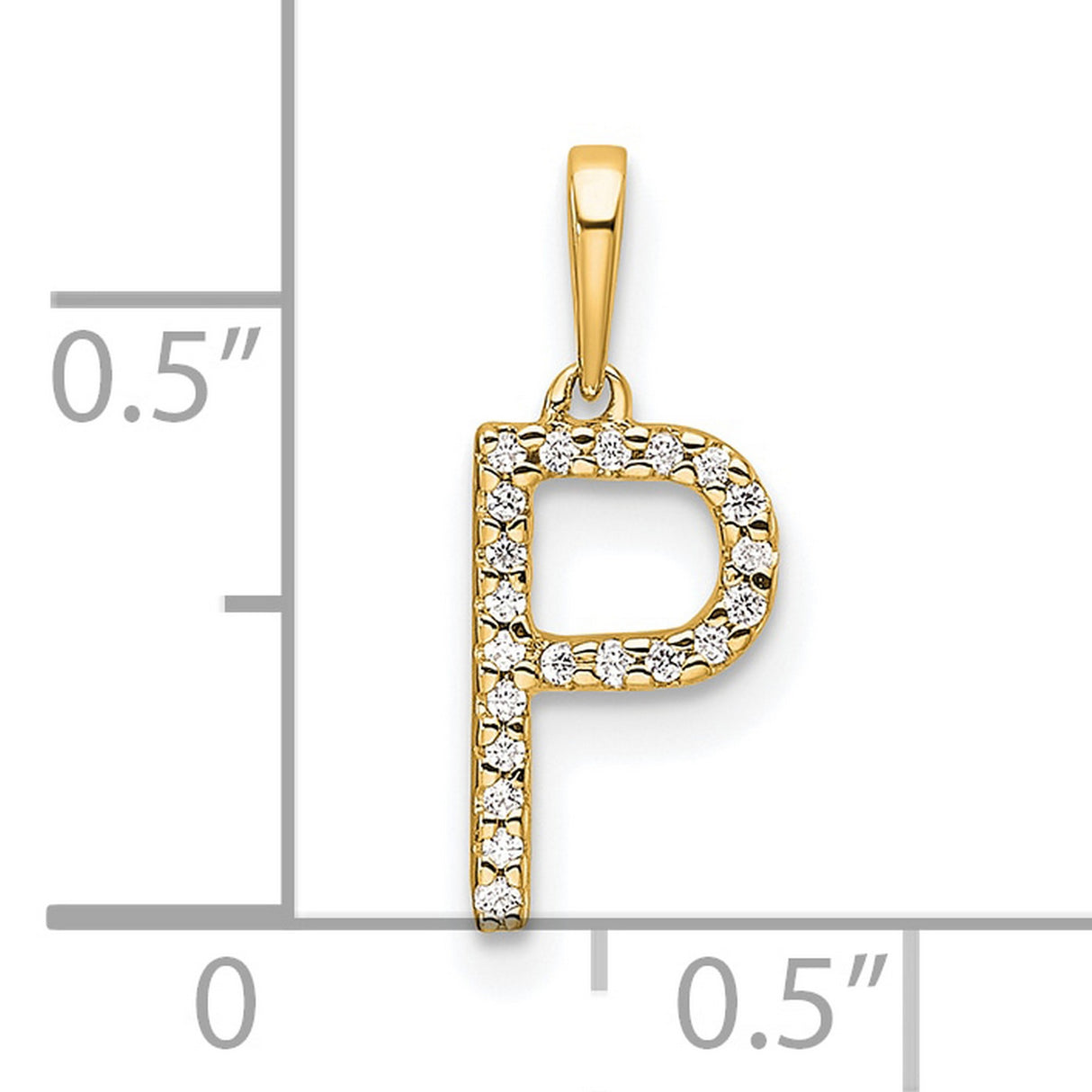 14k Yellow Gold Letter P Pendant with Block Design and White Cubic Zirconia Accent