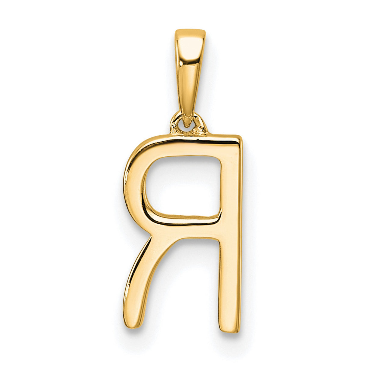 10k Yellow Gold Letter R Pendant with White Stones, Polished Finish, Bold Capital Design