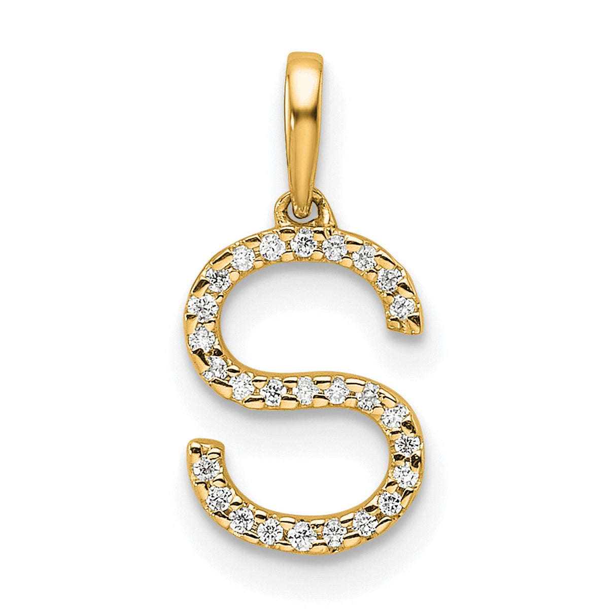10k Yellow Gold Letter S Pendant with Cubic Zirconia Accents for Women and Girls