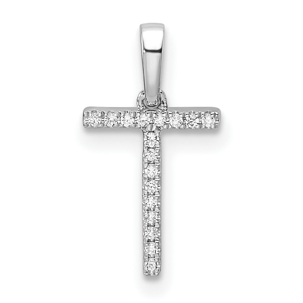 Diamond Letter T Initial Charm Pendant in Real 14k White Gold