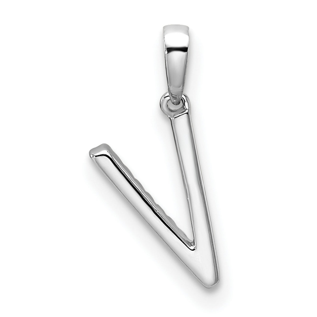 14k White Gold Letter V Pendant with Diamond Accents, Dainty Alphabet Charm for Women