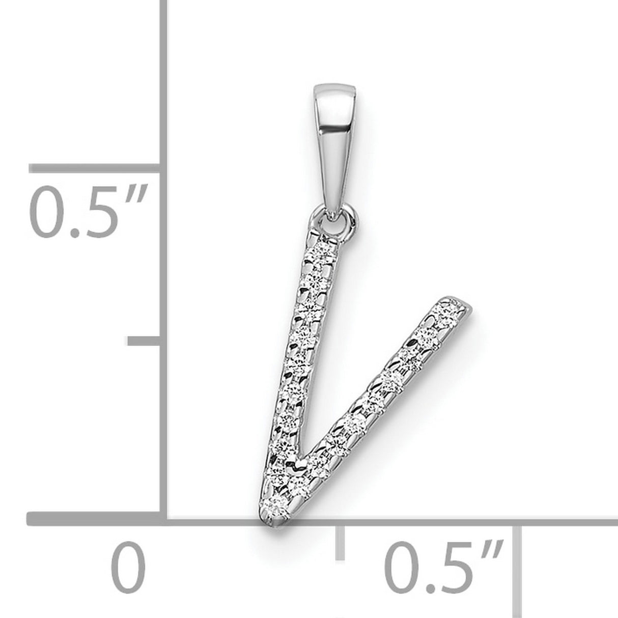 14k White Gold Letter V Pendant with Diamond Accents, Dainty Alphabet Charm for Women