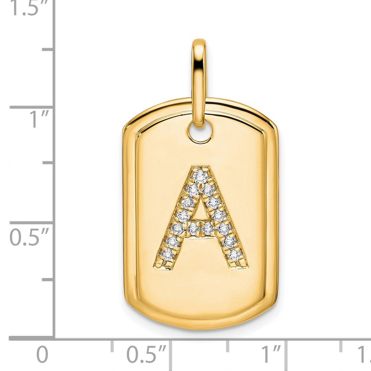 14k Yellow Gold Dog Tag Pendant with Pavé Diamond Initial A, Dainty Monogram Charm