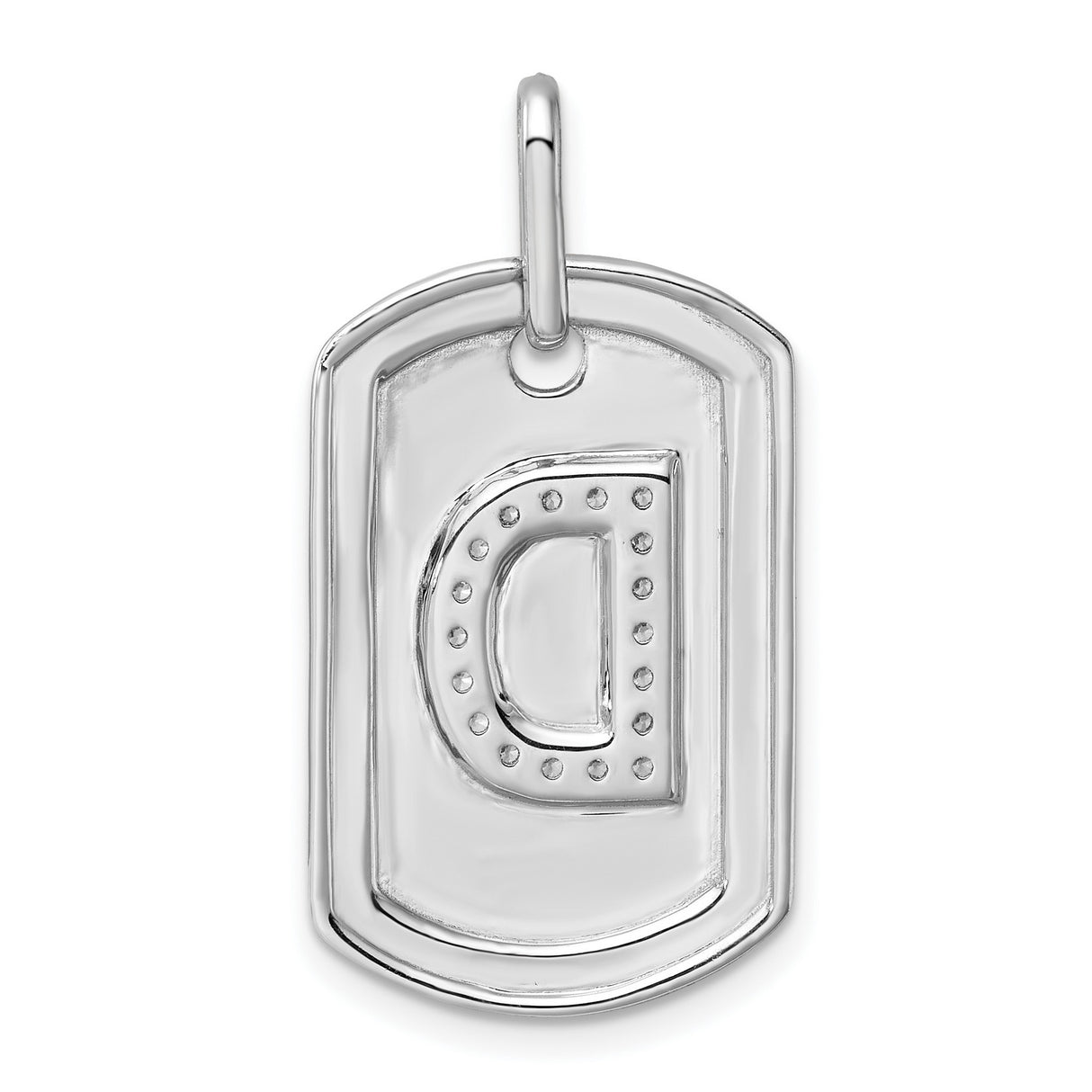 14k White Gold Dog Tag Pendant with Real Diamond, Letter D Initial, Unisex Charm