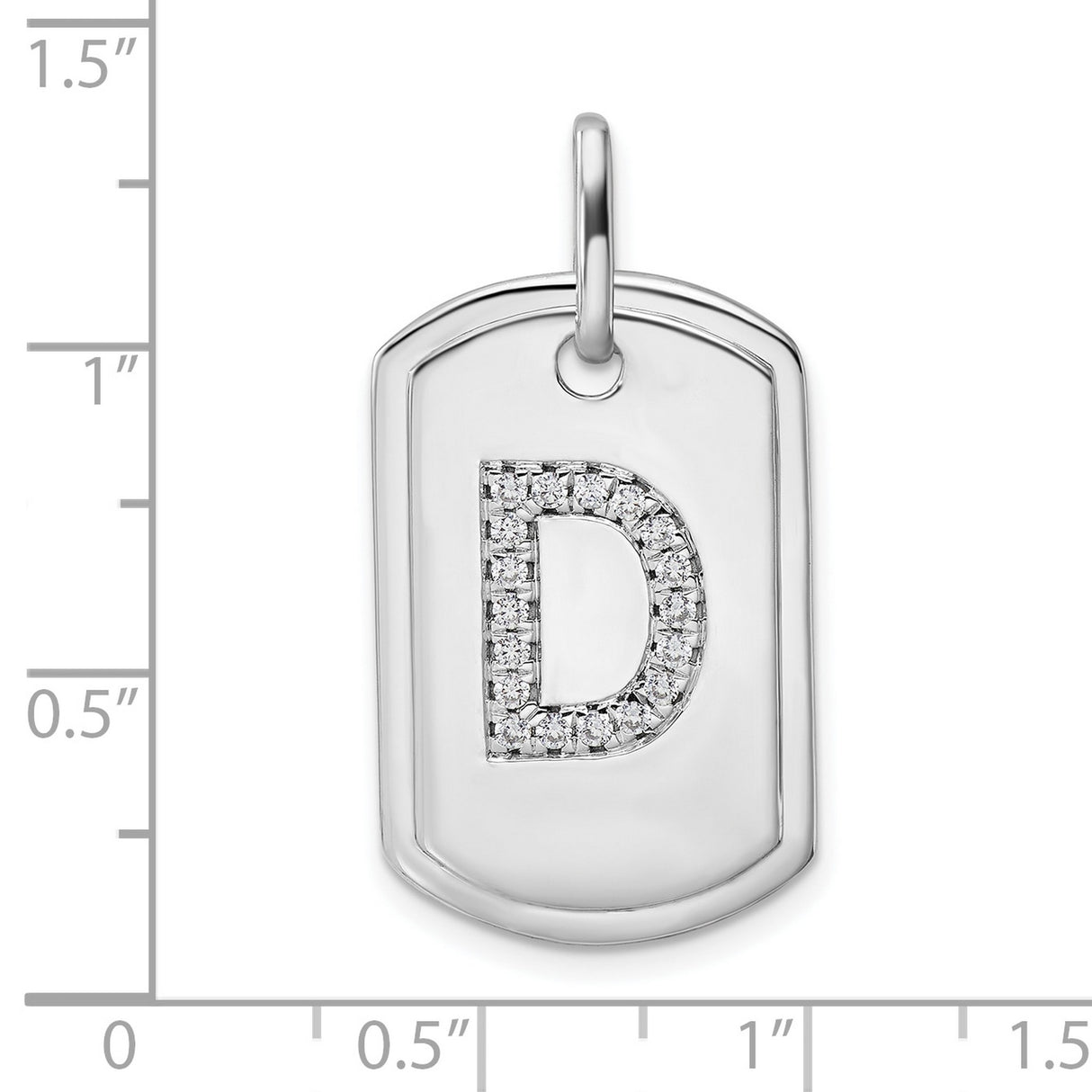 14k White Gold Dog Tag Pendant with Real Diamond, Letter D Initial, Unisex Charm