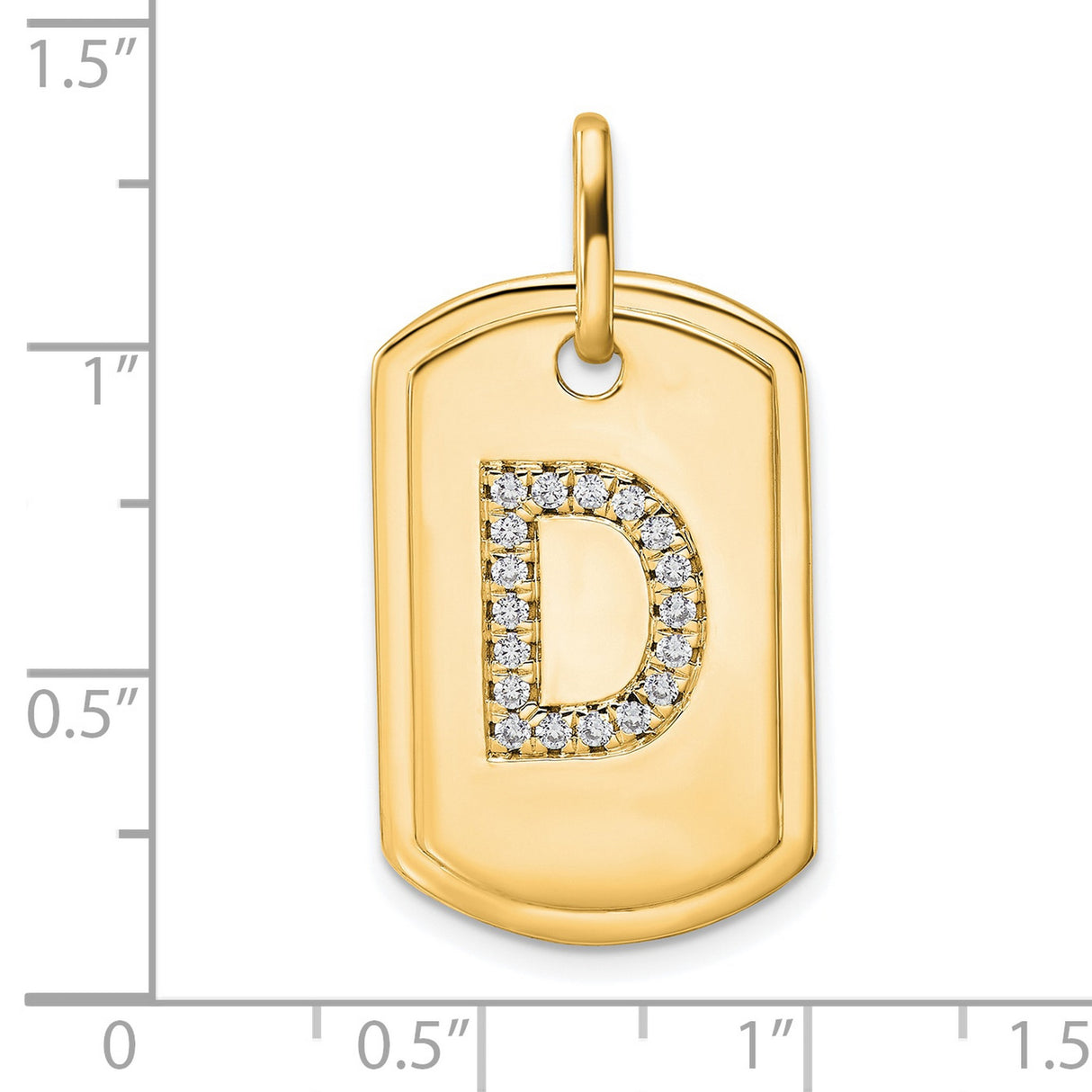 14k Yellow Gold Dog Tag Pendant with Diamond Accent, Alphabet Letter D Charm