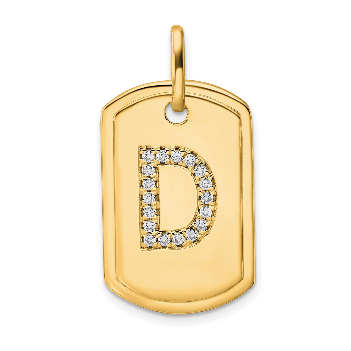 14k Yellow Gold Dog Tag Pendant with Diamond Accent, Alphabet Letter D Charm
