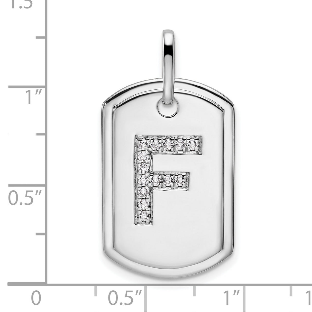 14k White Gold Pendant with Diamond, Letter F Dog Tag Charm, Unisex Monogram Jewelry