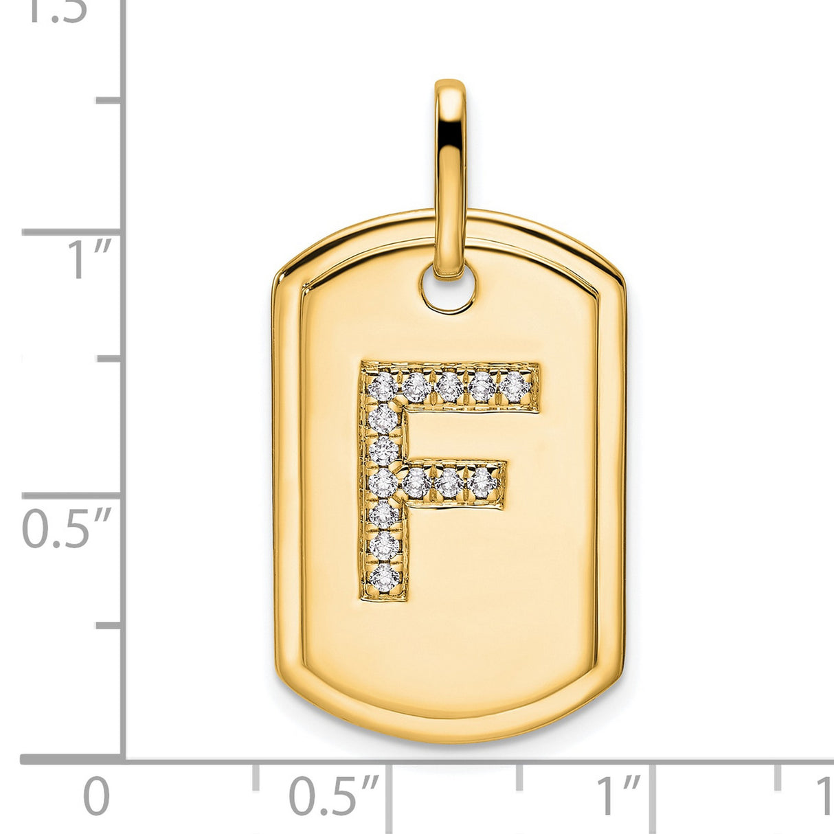 Diamond Initial F Dog Tag Charm Pendant in Real 14k Yellow Gold