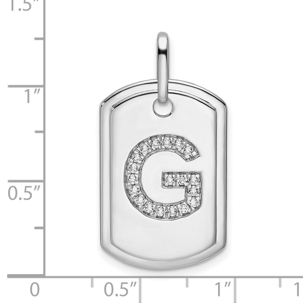 14k White Gold Dog Tag Pendant with Diamond Accent Letter G, Unisex Monogram Charm