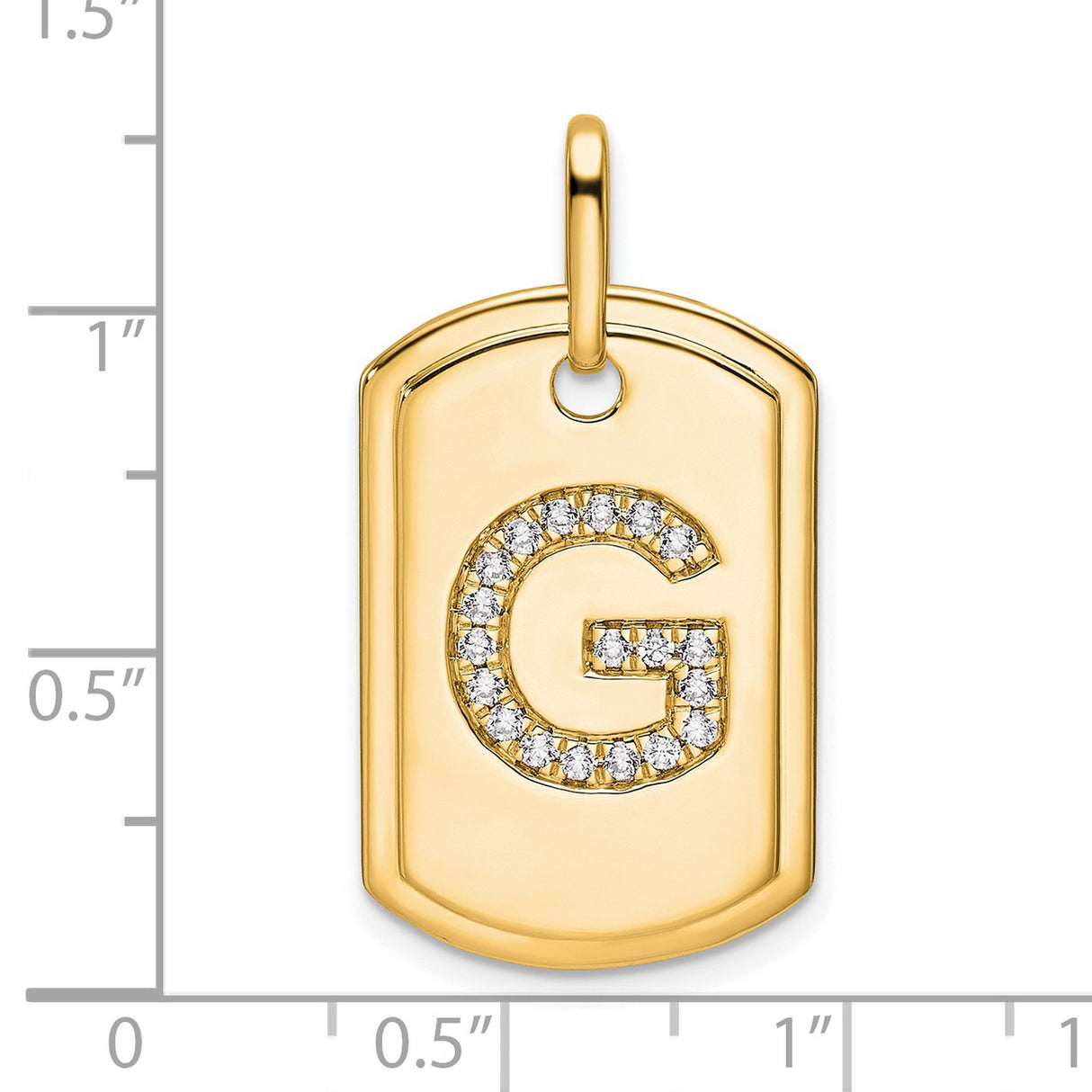 14k Yellow Gold Dog Tag Pendant with Pavé Diamond Letter G Initial Charm