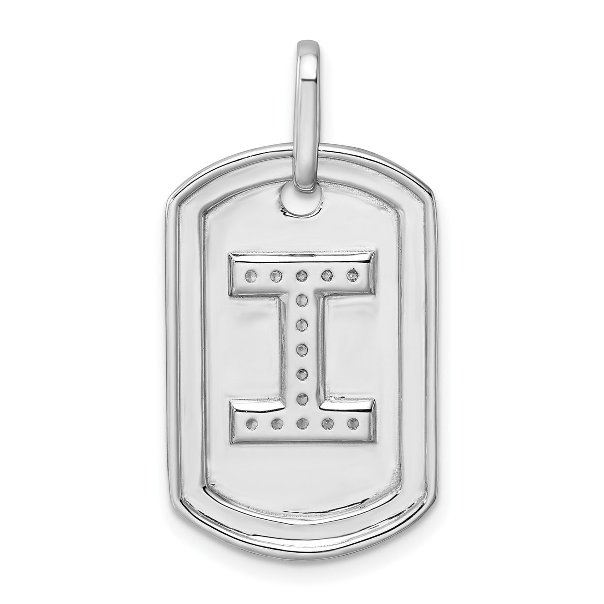 14k White Gold Dog Tag Pendant with Diamond Accent, Bold Letter I, Modern Minimalist Charm