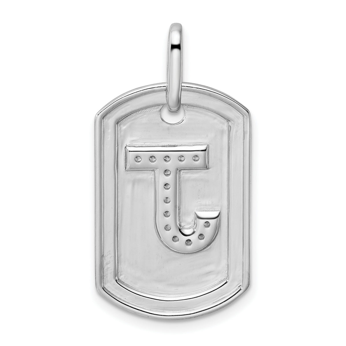 Diamond Initial J Dog Tag Charm Pendant in Real 14k White Gold