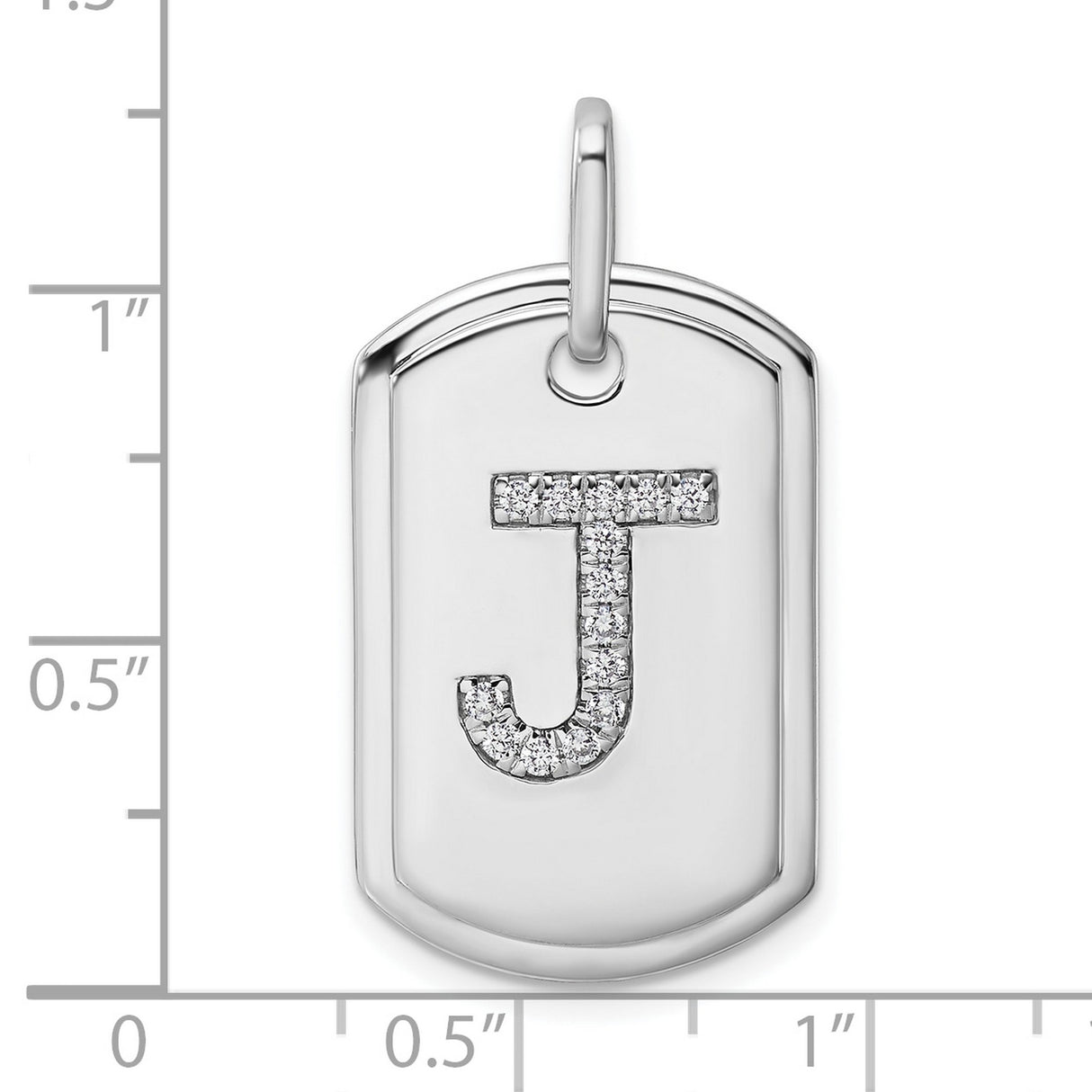 Diamond Initial J Dog Tag Charm Pendant in Real 14k White Gold