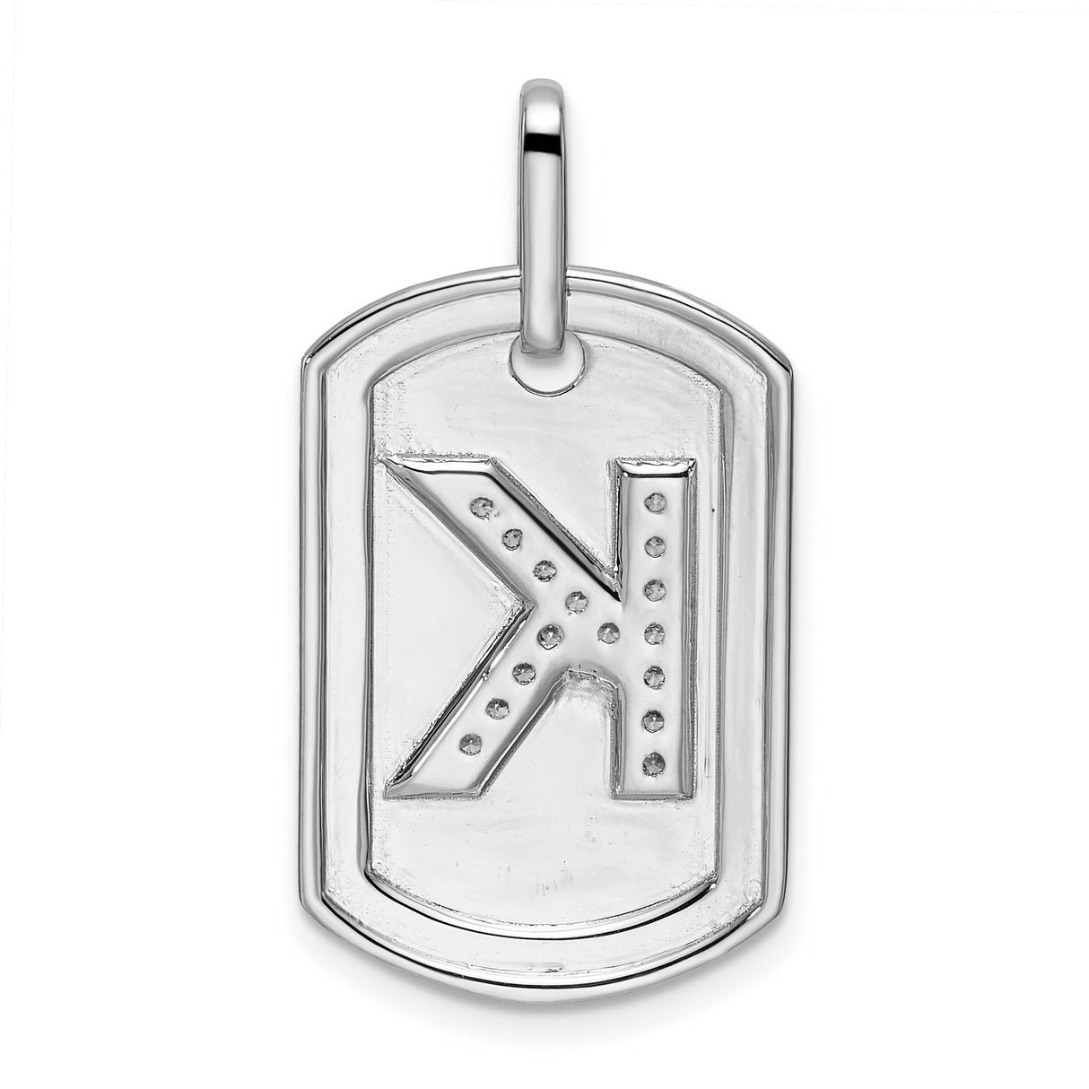 Diamond Initial K Dog Tag Charm Pendant in Real 14k White Gold