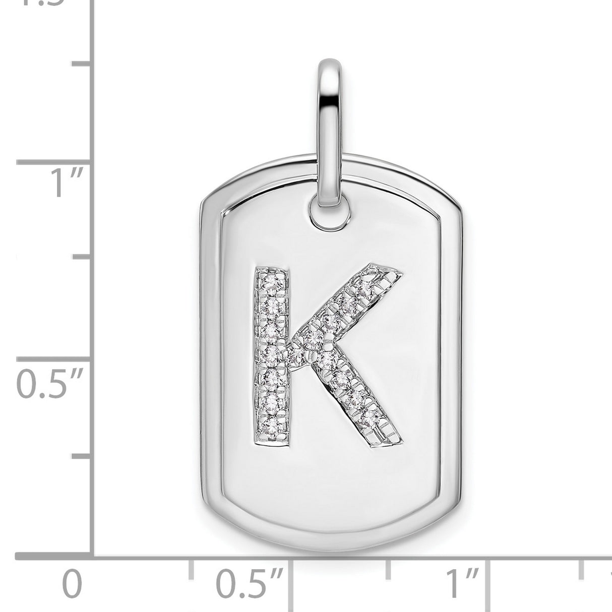 Diamond Initial K Dog Tag Charm Pendant in Real 14k White Gold