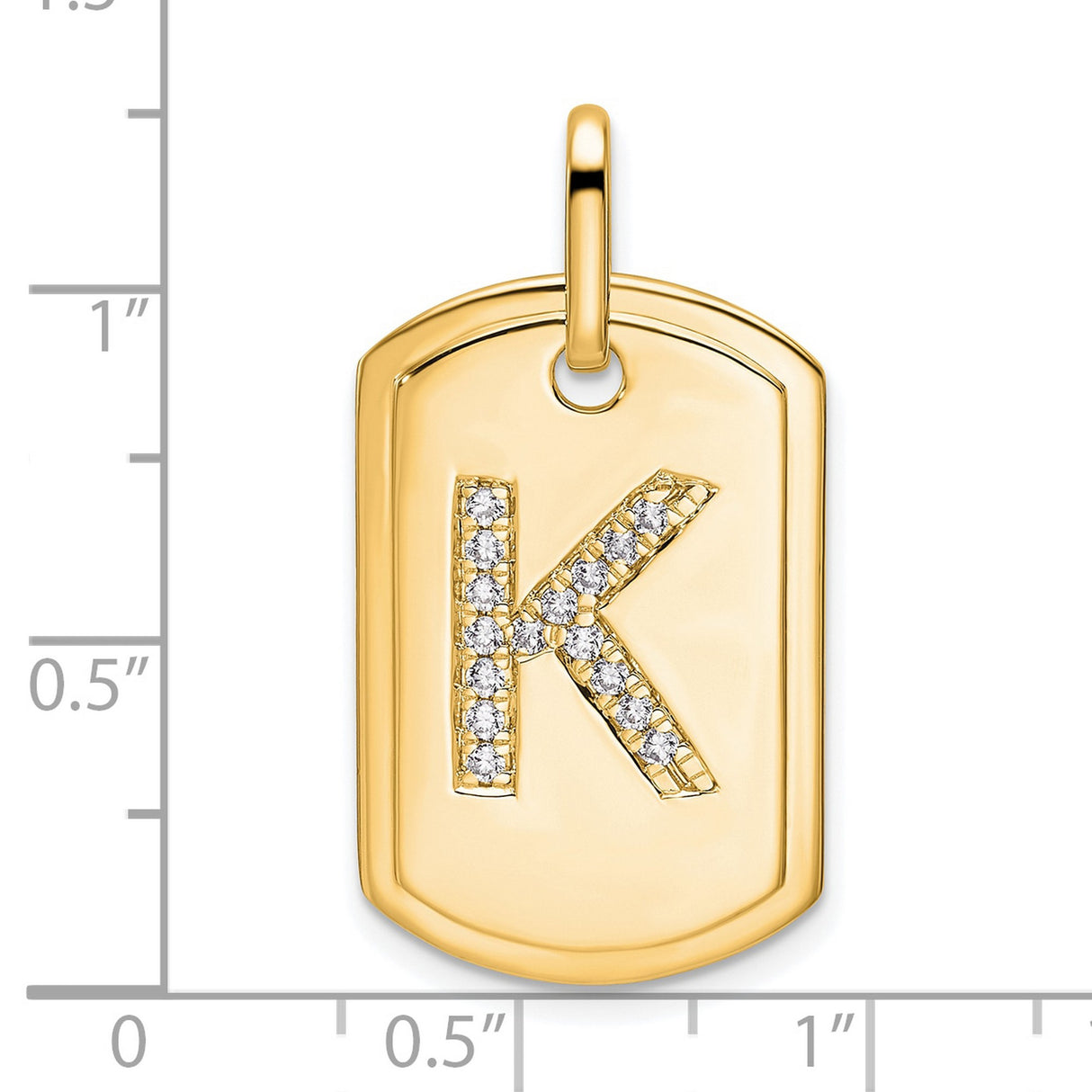 14k Yellow Gold Dog Tag Pendant with Diamond Accent Letter K Initial Charm